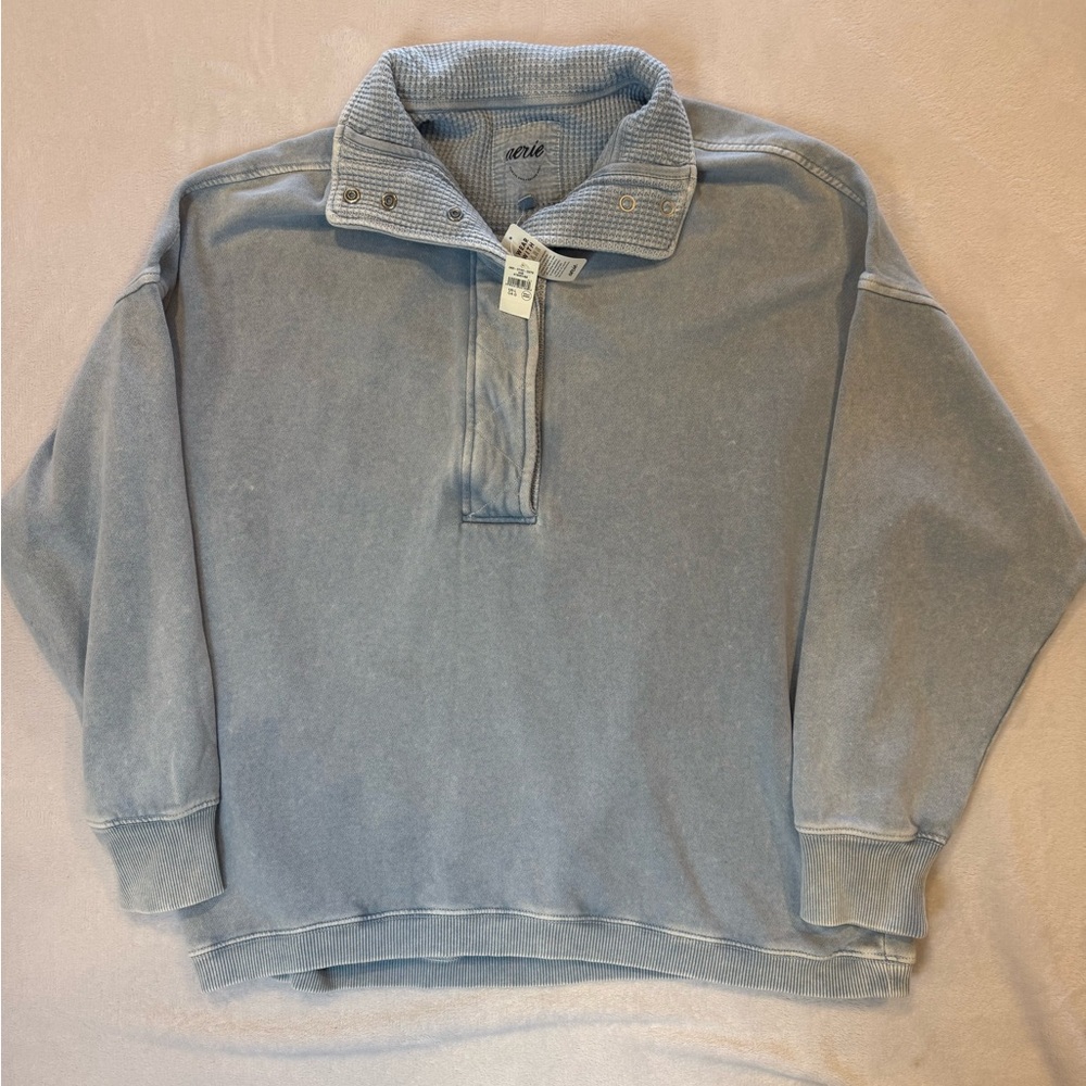 Aerie Women's getaway quarter snap Light Blue Pullover Sweater oversized size l